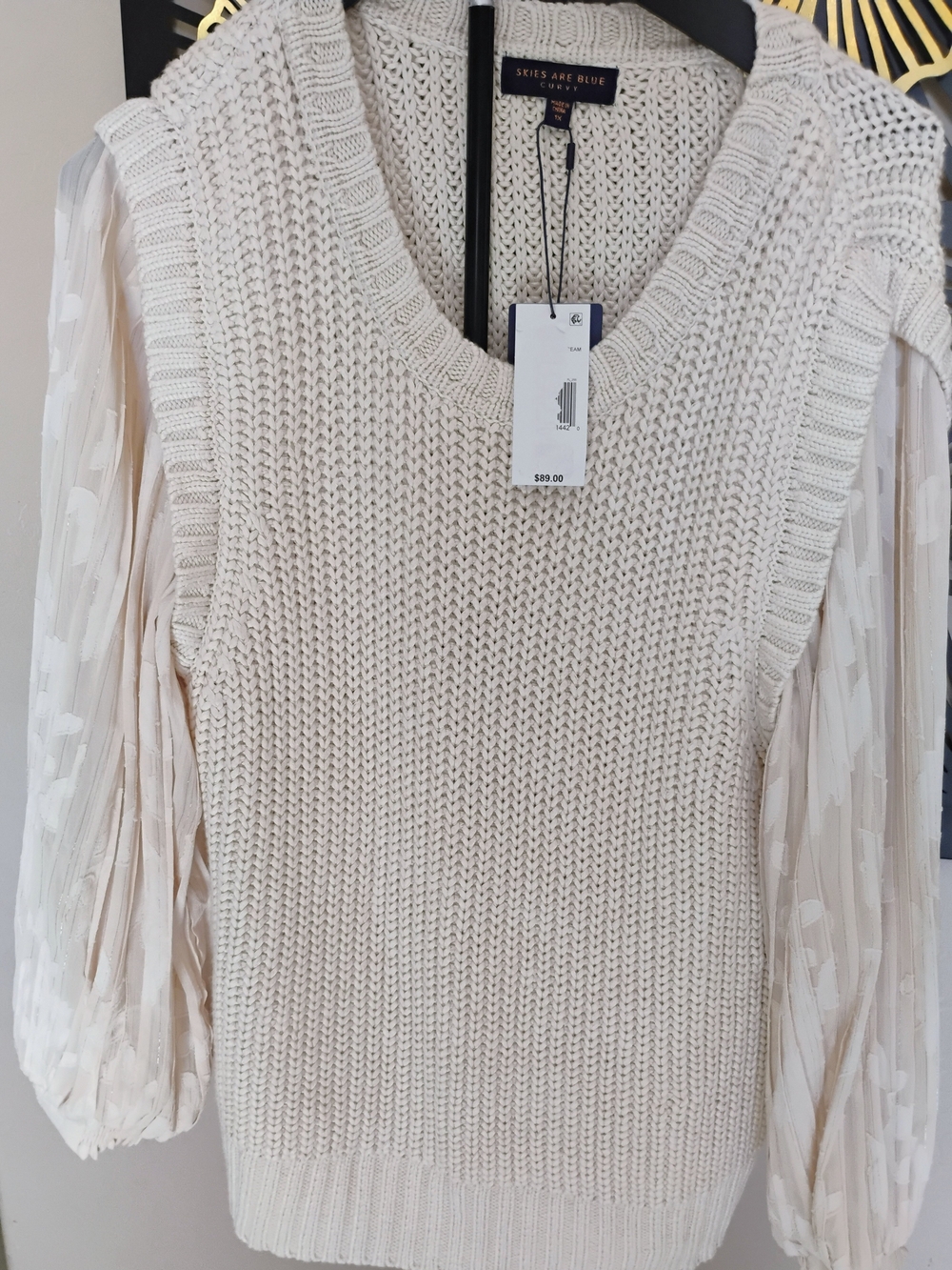 Skies Are Blue Curvy Size 1X Cream Knit Vest With Built In Blouse Sleeves